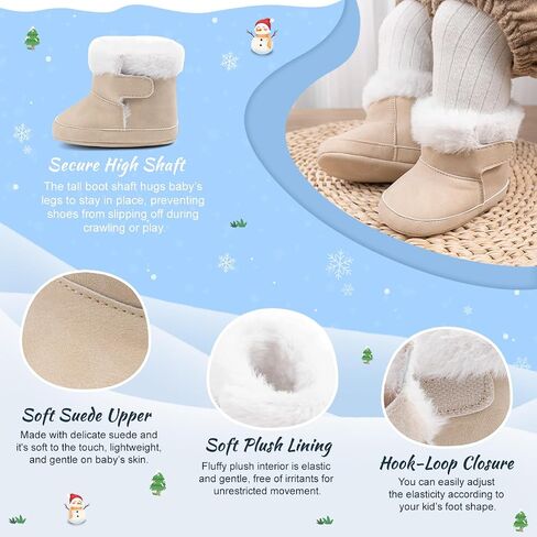 Infant Unisex Warm Fur Lining Soft Boots Baby Winter Ankle Non-Slip Rubber Texture Sole Toddler Winter Snow Crib Shoes in Kuwait