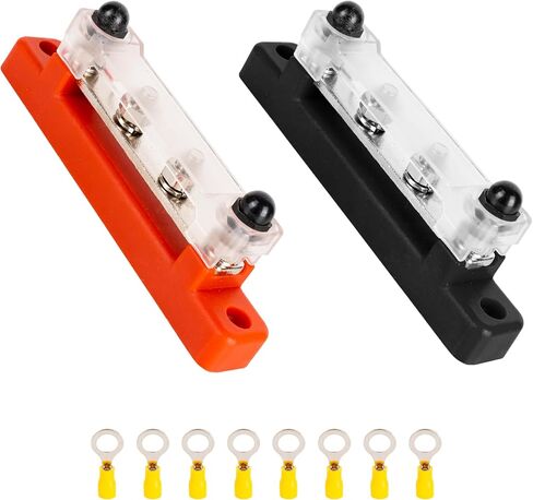 BlueStars 2-Pack Bus Bar 130A AC/ 150A DC, 300V AC/ 48V DC, 4 Terminal Power Distribution Block with 8 Wire Lugs - Compatible with Car Golf Cart RV Boat Solar Cell - Positive & Negative in Saudi Arabia