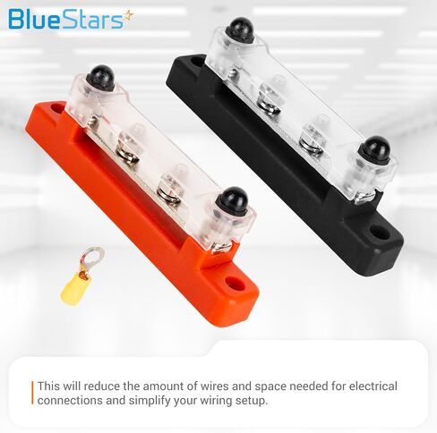 BlueStars 2-Pack Bus Bar 130A AC/ 150A DC, 300V AC/ 48V DC, 4 Terminal Power Distribution Block with 8 Wire Lugs - Compatible with Car Golf Cart RV Boat Solar Cell - Positive & Negative in Saudi Arabia
