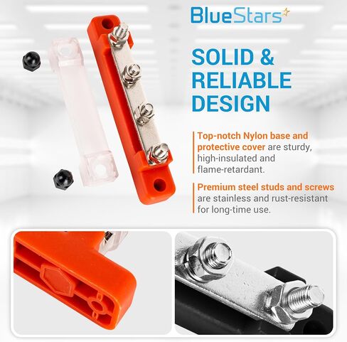 BlueStars 2-Pack Bus Bar 130A AC/ 150A DC, 300V AC/ 48V DC, 4 Terminal Power Distribution Block with 8 Wire Lugs - Compatible with Car Golf Cart RV Boat Solar Cell - Positive & Negative in Saudi Arabia