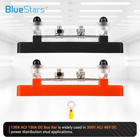 BlueStars 2-Pack Bus Bar 130A AC/ 150A DC, 300V AC/ 48V DC, 4 Terminal Power Distribution Block with 8 Wire Lugs - Compatible with Car Golf Cart RV Boat Solar Cell - Positive & Negative in Saudi Arabia