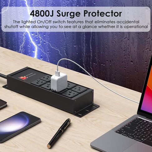JUNNUJ Heavy Duty 20 Amp Surge Protector 4800J, Garage Metal 8 Outlets 12 Gauge, High Amp 5-15P Adapter Shop 6-20R T-Slot Industrial Outlet, 6 FT Extension Cord Commercial for Appliance in Kuwait