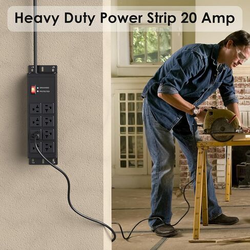 JUNNUJ Heavy Duty 20 Amp Surge Protector 4800J, Garage Metal 8 Outlets 12 Gauge, High Amp 5-15P Adapter Shop 6-20R T-Slot Industrial Outlet, 6 FT Extension Cord Commercial for Appliance in Kuwait