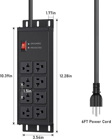 JUNNUJ Heavy Duty 20 Amp Surge Protector 4800J, Garage Metal 8 Outlets 12 Gauge, High Amp 5-15P Adapter Shop 6-20R T-Slot Industrial Outlet, 6 FT Extension Cord Commercial for Appliance in Kuwait