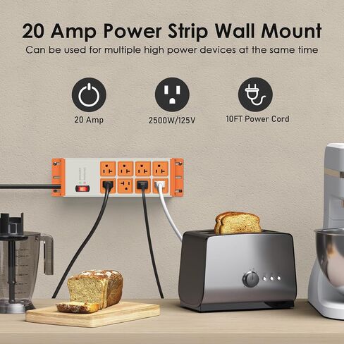 JUNNUJ Heavy Duty 20 Amp Surge Protector 4800J, Garage Metal 8 Outlets 12 Gauge, High Amp 5-15P Adapter Shop 6-20R T-Slot Industrial Outlet, 6 FT Extension Cord Commercial for Appliance in Kuwait