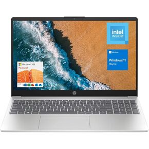 HP 15.6" Portable Laptop (Include 1 Year Microsoft 365), HD Display, Intel Quad-Core N200 Processor, 16GB RAM, 128GB Storage, Wi-Fi 6, Webcam, HDMI, Numeric Keypad, Windows 11 Home, Silver in Kuwait