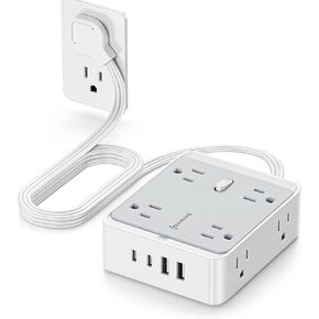 Surge Protector Power Strip, REALMADE 8 AC 4 UAB Power Strip with 950J Surge Protection, Flat Plug Outlet Extender, 5Ft Extension Cord, Wall Mount Desk Charging for Home Office， Gray & White in Saudi Arabia