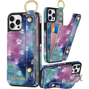 Petitian for iPhone 16 Pro Case Wallet - Women Girls Cute جمالية جمالية فريدة من نوعها تصميم بطاقة بطاقة ائتمان جلدية حامل بطاقة معصم لـ iPhone 16 Pro ، تنمو زهرة in Kuwait
