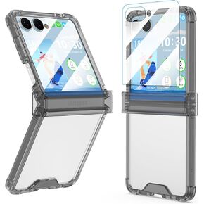 Designed for Galaxy Z Flip 7 Case with Hinge Protection & Built-in Tempered Glass Screen Protector for Samsung Flip 7 Full Cover Phone Protection Case Clear for Z Flip 7 - Clear in Kuwait