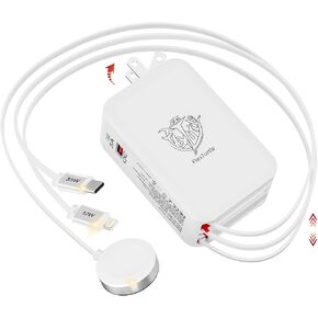 Apple Watch Charger Travel Essentials ، 5 في محطة شحن سفر واحدة لأجهزة Apple ، وشاحن جدران قابل للسحب مع كابلات قابلة للسحب 3 * 3.2 قدم ، وكتاب شاحن سريع لترس التفاح ، رمادي in Kuwait