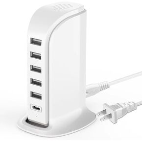 محطة شحن USB لأجهزة متعددة ، وبرج شاحن متعدد الشاحن ، وموانئ USB-C ، تدعم PD Quick Charge متوافقة مع iPhone ، والهواتف الذكية ، والأجهزة اللوحية والأجهزة الأخرى (Black ، 20W) in Kuwait