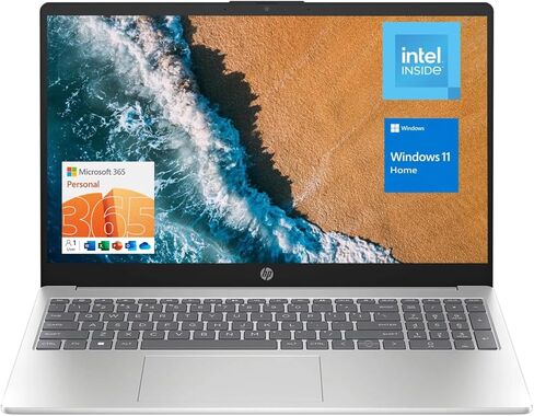 HP 15.6" Portable Laptop (Include 1 Year Microsoft 365), HD Display, Intel Quad-Core N200 Processor, 16GB RAM, 128GB Storage, Wi-Fi 6, Webcam, HDMI, Numeric Keypad, Windows 11 Home, Silver in Saudi Arabia