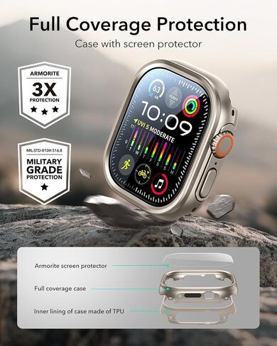 ESR for Apple Watch Ultra 2/1 Case with Screen Protector 49mm (2024/2023/2022), Military Grade Protection, Aluminum Alloy Case with 2 Pack Armorite Glass Protector Set, Stay Original, Black in Saudi Arabia