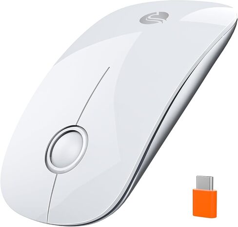 R306C USB C Mouse Wireless Mouse ، Type-C 2.4 جيجا هرتز ماوس كمبيوتر محمول ، نقرة صامتة ، ندبة للغاية ، 3 سرعات DPI ، عمر بطارية 480 ساعة ، لأجهزة الكمبيوتر المحمولة USB-C ، MacBook ، iPad ، Surface Pro ، MacOS-White in Kuwait