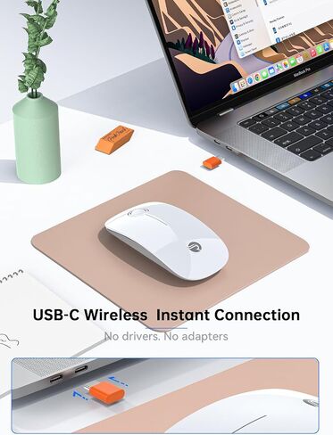 R306C USB C Mouse Wireless Mouse ، Type-C 2.4 جيجا هرتز ماوس كمبيوتر محمول ، نقرة صامتة ، ندبة للغاية ، 3 سرعات DPI ، عمر بطارية 480 ساعة ، لأجهزة الكمبيوتر المحمولة USB-C ، MacBook ، iPad ، Surface Pro ، MacOS-White in Kuwait