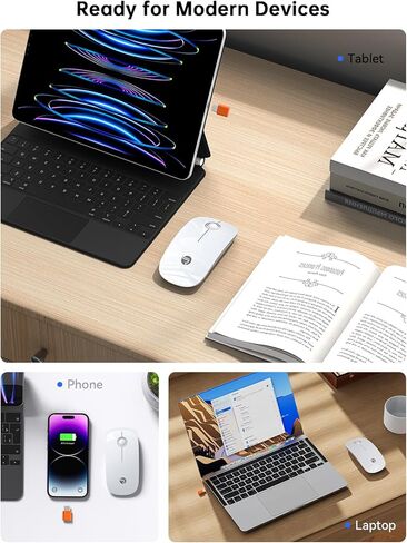 R306C USB C Mouse Wireless Mouse ، Type-C 2.4 جيجا هرتز ماوس كمبيوتر محمول ، نقرة صامتة ، ندبة للغاية ، 3 سرعات DPI ، عمر بطارية 480 ساعة ، لأجهزة الكمبيوتر المحمولة USB-C ، MacBook ، iPad ، Surface Pro ، MacOS-White in Kuwait