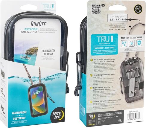 Nite Ize Runoff Phone Phone Case Plus - حقيبة هاتف ملائمة لللمس ، ومقاومة للماء للسفر - تم تصنيفها على IP67 - تتميز بأشرطة قابلة للتعديل عبر الجسم و SNAP - تتضمن تقنية Tru Zipper in Saudi Arabia