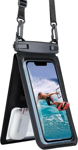 2-in-1 Waterproof Cell Phone Case, Underwater Phone Pouch & Passport Pouch with Adjustable Detachable Lanyard for Swimming, Travel, Beach, Smooth Screen Touch (Black) in Saudi Arabia