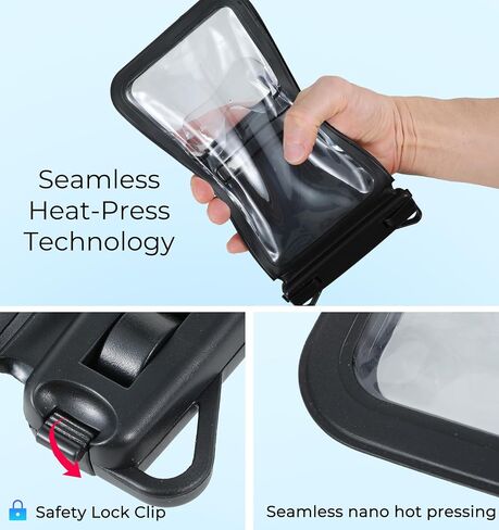 2-in-1 Waterproof Cell Phone Case, Underwater Phone Pouch & Passport Pouch with Adjustable Detachable Lanyard for Swimming, Travel, Beach, Smooth Screen Touch (Black) in Saudi Arabia