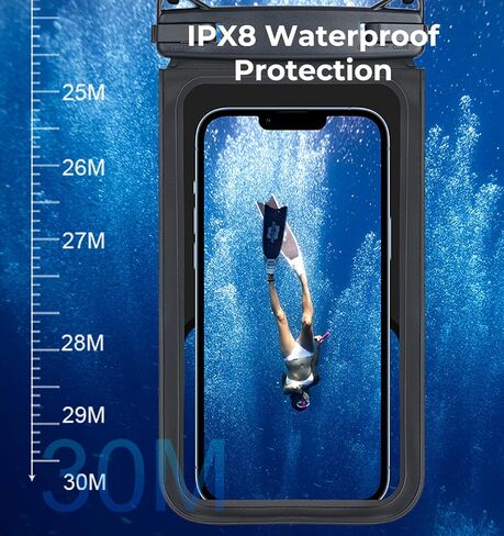 2-in-1 Waterproof Cell Phone Case, Underwater Phone Pouch & Passport Pouch with Adjustable Detachable Lanyard for Swimming, Travel, Beach, Smooth Screen Touch (Black) in Saudi Arabia