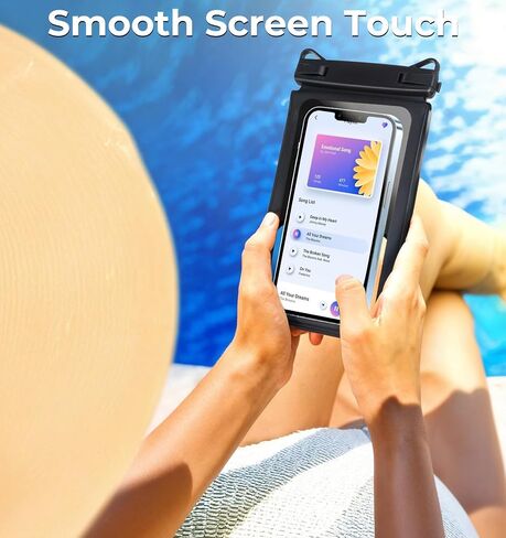 2-in-1 Waterproof Cell Phone Case, Underwater Phone Pouch & Passport Pouch with Adjustable Detachable Lanyard for Swimming, Travel, Beach, Smooth Screen Touch (Black) in Saudi Arabia