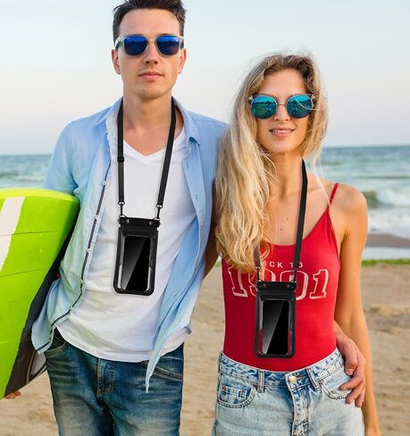 2-in-1 Waterproof Cell Phone Case, Underwater Phone Pouch & Passport Pouch with Adjustable Detachable Lanyard for Swimming, Travel, Beach, Smooth Screen Touch (Black) in Saudi Arabia