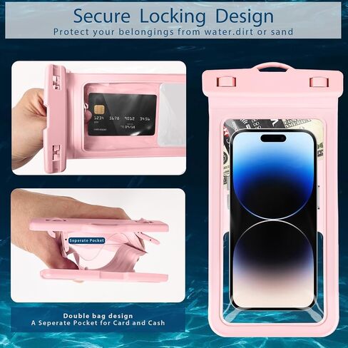 حقيبة هاتف مقاومة للماء ، مع حامل بطاقة بناء ، وحالة كبيرة مقاومة للماء متوافقة مع iPhone 16 15 14 13 Pro Max ، Beach Cruise Essentials ، 1 Pack ، Pink in Kuwait