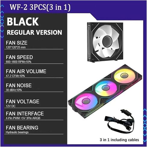 1PCS Wiring-Free Chassis Fan 12CM 5V A-RGB High Air Volume Cooling Fan(WT Regular 3PCS) in Saudi Arabia