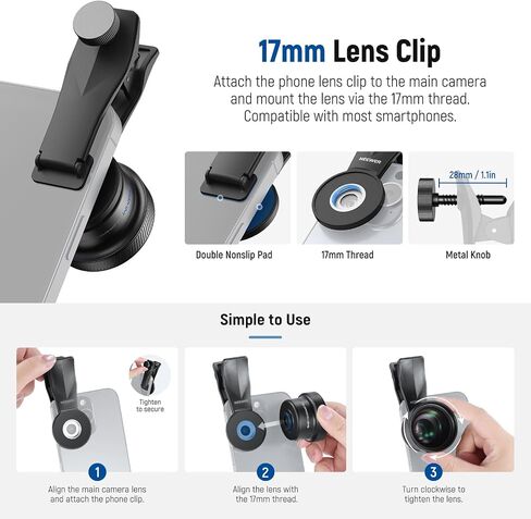 NEEWER 58mm Telephoto Lens with 17mm Threaded Phone Camera Lens Clip, 6 Elements in 5 Groups 2X Magnification Compatible with iPhone Android Samsung for Portrait Photography, LS-71 in Saudi Arabia