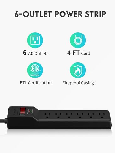 Plugtul Raseportector 15ft (980 joules) ، شريط الطاقة المسطح ، سلك تمديد مع منافذ متعددة ، 7 منافذ ، ETL مدرجة ، مقياس 14 ، جدار قابلة للتركيب لمرآب المكاتب المنزلية ، أبيض in Kuwait
