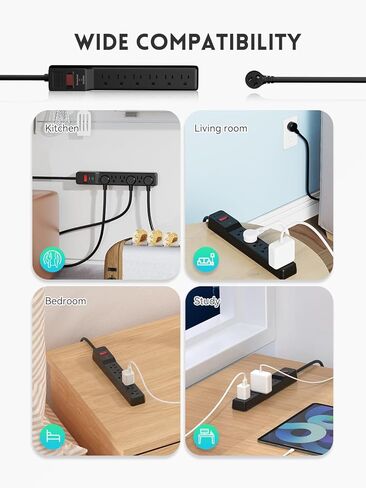 Plugtul Raseportector 15ft (980 joules) ، شريط الطاقة المسطح ، سلك تمديد مع منافذ متعددة ، 7 منافذ ، ETL مدرجة ، مقياس 14 ، جدار قابلة للتركيب لمرآب المكاتب المنزلية ، أبيض in Kuwait