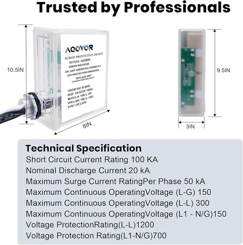 AG3000 HVAC Surge Protector 120/240V, Universal Surge Protective Device with Triple L-G/L-L/L-N Protection, TPMOV Technology, Watertight Enclosure UL Listed 5 Year Warranty in Kuwait