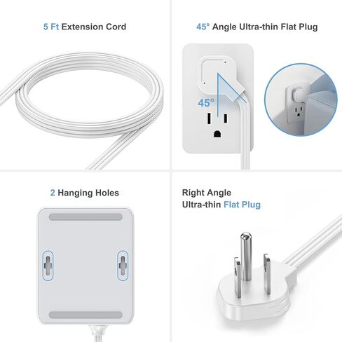 Surge Protector Power Strip, REALMADE 8 AC 4 UAB Power Strip with 950J Surge Protection, Flat Plug Outlet Extender, 5Ft Extension Cord, Wall Mount Desk Charging for Home Office， Gray & White in Saudi Arabia