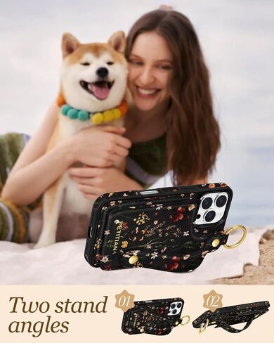 Petitian for iPhone 16 Pro Case Wallet - Women Girls Cute Girly Aesthetic Unique Design Leather Credit Card Holder Cardholder Stand Wristband for iPhone 16 Pro, Grow Flower in Kuwait