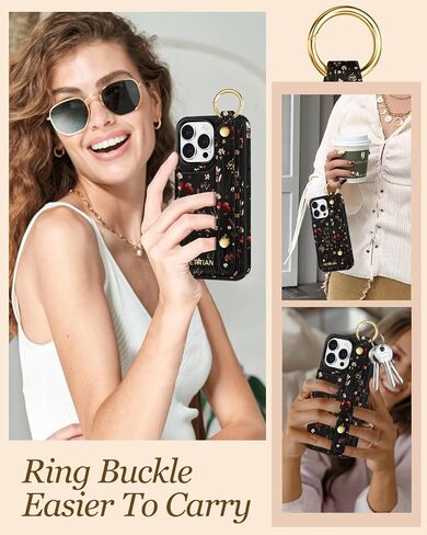 Petitian for iPhone 16 Pro Case Wallet - Women Girls Cute Girly Aesthetic Unique Design Leather Credit Card Holder Cardholder Stand Wristband for iPhone 16 Pro, Grow Flower in Kuwait