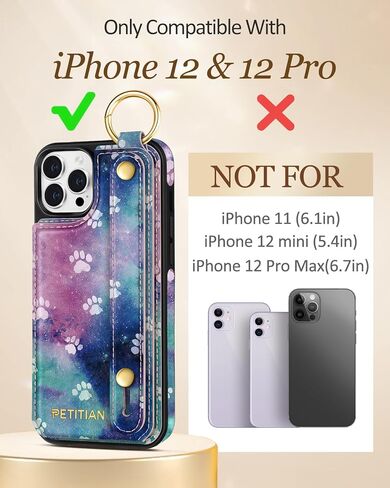 Petitian for iPhone 16 Pro Case Wallet - Women Girls Cute جمالية جمالية فريدة من نوعها تصميم بطاقة بطاقة ائتمان جلدية حامل بطاقة معصم لـ iPhone 16 Pro ، تنمو زهرة in Kuwait