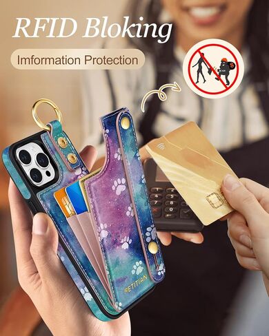 Petitian for iPhone 16 Pro Case Wallet - Women Girls Cute جمالية جمالية فريدة من نوعها تصميم بطاقة بطاقة ائتمان جلدية حامل بطاقة معصم لـ iPhone 16 Pro ، تنمو زهرة in Kuwait
