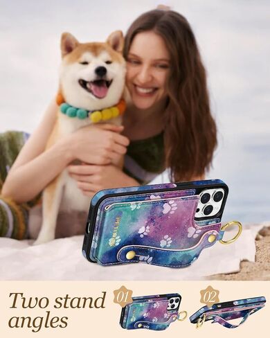 Petitian for iPhone 16 Pro Case Wallet - Women Girls Cute جمالية جمالية فريدة من نوعها تصميم بطاقة بطاقة ائتمان جلدية حامل بطاقة معصم لـ iPhone 16 Pro ، تنمو زهرة in Kuwait
