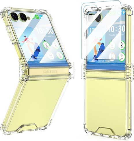 تم تصميمه لحالة Galaxy Z Flip 7 مع حماية مفصلية وحامي شاشة زجاجي مضمّن لـ Samsung Flip 7 Cover Cover Protection Case Clear for Z Flip 7 - Clear in Kuwait
