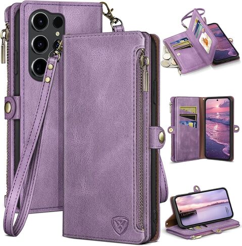 XcaseBar متوافق مع Samsung Galaxy S25 Ultra Wallet Case مع حامل بطاقة ائتمان Zipper 【Rfid حظر】 ، Flip Folio Book Pu Leather Phone Cover Cover Women Men for S25 ultra case wine red in Kuwait