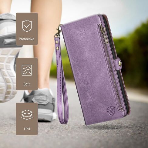 XcaseBar متوافق مع Samsung Galaxy S25 Ultra Wallet Case مع حامل بطاقة ائتمان Zipper 【Rfid حظر】 ، Flip Folio Book Pu Leather Phone Cover Cover Women Men for S25 ultra case wine red in Kuwait