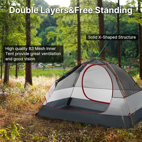 Moon Lence Professional Camping Tent 2 Person Tent Backpacking Tent, Water & Wind Proof Ultralight Equipment for Mountaineering Backpacking & Hiking, Porch Double Layer, Aluminum Alloy Pole in Kuwait