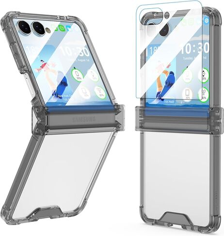 Designed for Galaxy Z Flip 7 Case with Hinge Protection & Built-in Tempered Glass Screen Protector for Samsung Flip 7 Full Cover Phone Protection Case Clear for Z Flip 7 - Clear in Kuwait