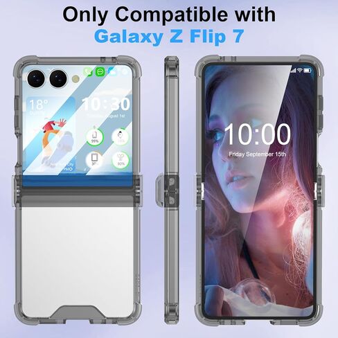 Designed for Galaxy Z Flip 7 Case with Hinge Protection & Built-in Tempered Glass Screen Protector for Samsung Flip 7 Full Cover Phone Protection Case Clear for Z Flip 7 - Clear in Kuwait