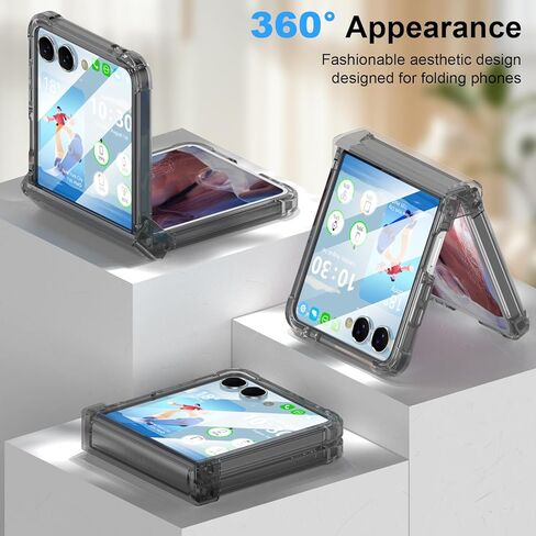 Designed for Galaxy Z Flip 7 Case with Hinge Protection & Built-in Tempered Glass Screen Protector for Samsung Flip 7 Full Cover Phone Protection Case Clear for Z Flip 7 - Clear in Kuwait