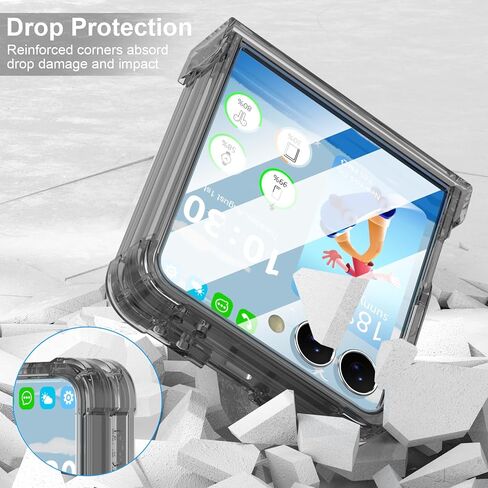 Designed for Galaxy Z Flip 7 Case with Hinge Protection & Built-in Tempered Glass Screen Protector for Samsung Flip 7 Full Cover Phone Protection Case Clear for Z Flip 7 - Clear in Kuwait