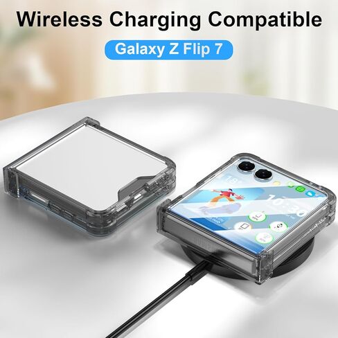 Designed for Galaxy Z Flip 7 Case with Hinge Protection & Built-in Tempered Glass Screen Protector for Samsung Flip 7 Full Cover Phone Protection Case Clear for Z Flip 7 - Clear in Kuwait
