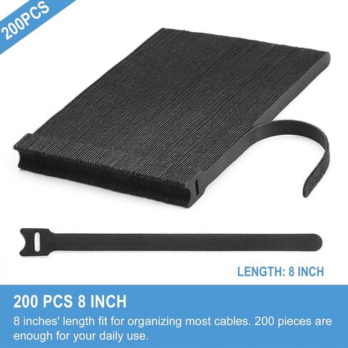 100 pcs 8 بوصات علاقات الكابلات القابلة لإعادة الاستخدام | لفات الحبل القابلة للتعديل ، أحزمة الكابل | Hook & Loop Cord Organizer ، إدارة الكابلات in Kuwait