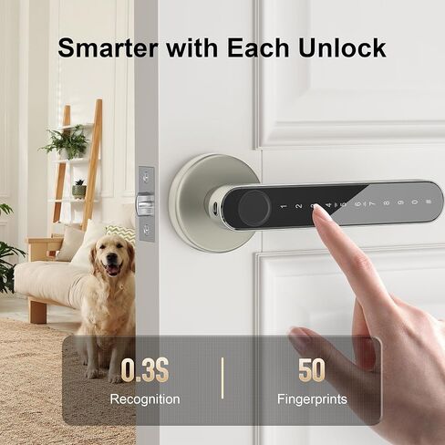 Fingerprint Door Lock,Smart Door knob,Biometric Door Lock,with passcode keypad Fobs keyless Entry Door Handle，for Bedroom Home Hotel Office Apartment (Champagne Gold with APP) in Saudi Arabia