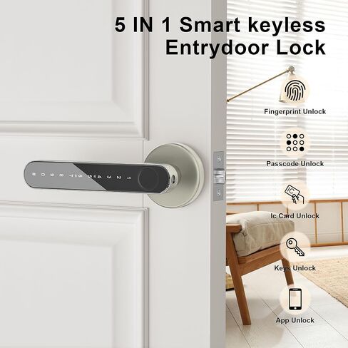 Fingerprint Door Lock,Smart Door knob,Biometric Door Lock,with passcode keypad Fobs keyless Entry Door Handle，for Bedroom Home Hotel Office Apartment (Champagne Gold with APP) in Saudi Arabia